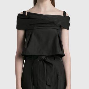 RECTO Off-Shoulder Draped Top in Black Taffeta